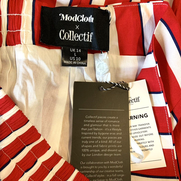 Modcloth Collectif‎ Ornella A-Line Skirt Size 10 Yacht Stripe Red Twee Retro NWT - Picture 12 of 12
